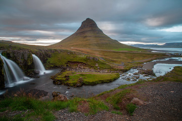 Kirkjufellsfoss and Kirkjufell in northern Iceland.
