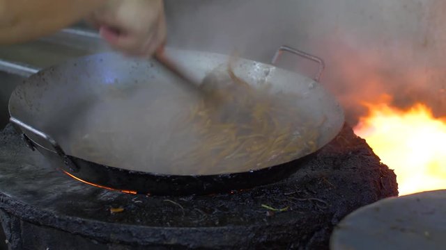 KUALA LUMPUR,MALAYSIA - CIRCA February 2019 :pan frying hokkien mee in a wok