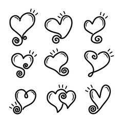 Set of outline hand drawn heart vector.
