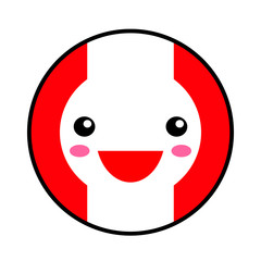 Kawaii Peru flag smile. Flat style. Cute cartoon isolated fun design emoticon face. Vector art anime illustration for celebration holiday decoration element. Business card with template icon.