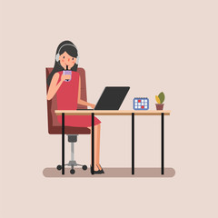 Character of businesswoman happy with job. Call center in relaxing. Animation scene for motion graphic.