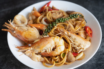 Stir Fried Spaghetti Spicy Seafood Thai Style