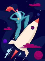 Businessman flies on a rocket up to success. Business concept startup. Vector illustration in flat style - 247812068