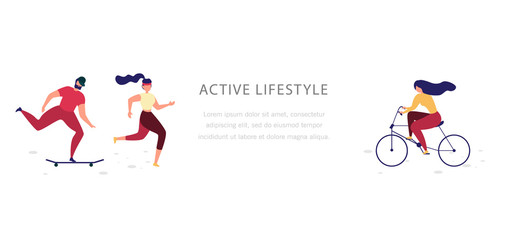 People Active Lifestyle Flat Vector Web Banner