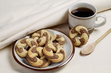 Shortbread cookies and cup of coffee