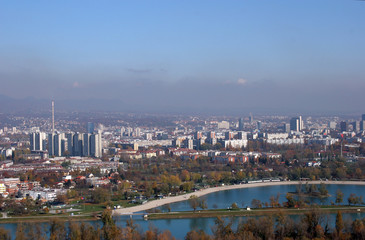 Fototapeta na wymiar ZAGREB, CROATIA - OCTOBER 14: Aerial view of Zagreb, the capital of Croatia on October 14, 2007 Zagreb, Croatia.