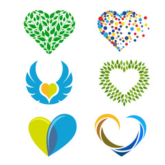 creative shape of heart or love colorful vector logo set 