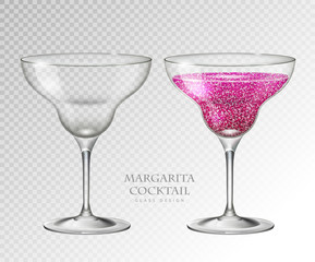 Realistic cocktail margarita vector illustration on transparent background. Full and empty glass