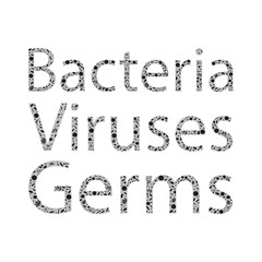 Black and white background with dangerous viruses, germs and bacteria with text. Vector illustration for web design