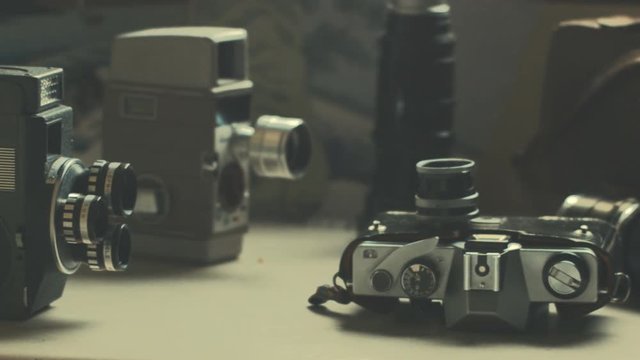 Old film and photo camera collection, vintage analogic cameras and photocameras