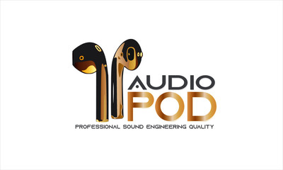 Gold Wireless Ear Pod Bud Heaphone DJ Recording Studio Logo Emblem