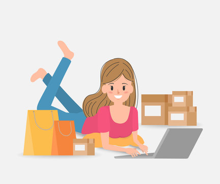 seller prepares the delivery box for the customer, online sales, or ecommerce.