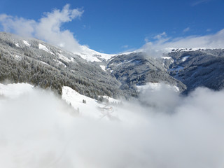 Drone shot of alps at winter