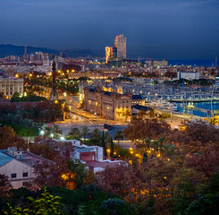 image of the city o Barcelona and its cable car from the oriel of Miramar in montjuic