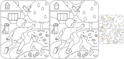 Find 10 differences boy and dog puzzle for kids