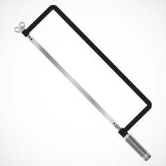 Metallic hacksaw with handle. Saw for cutting metal. Vector illustration.