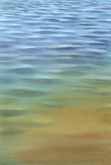 Calm blue water with transparent waves watercolor background