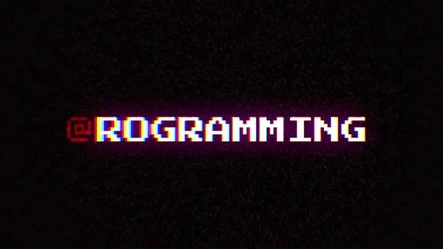 Intentional digital artifact injection fx animation, decoding a noisy scambled 8-bit text: programming.
