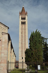 Obraz premium Bell Tower Of The Basilica Of San Zenon In Verona. Travel, holidays, architecture. March 30, 2015. Verona, Veneto region, Italy.