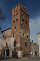 Beautiful Medieval Tower In San Zeno Square In Verona. Travel, holidays, architecture. March 30, 2015. Verona, Veneto region, Italy.