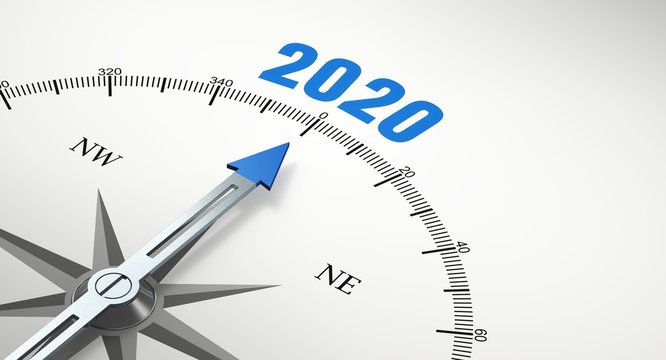 Pfeil von einem Kompass zeigt auf Jahr 2020