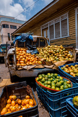 Old broken pickup truck full of fruits at the Dominican Republic