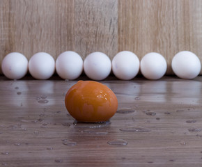 egg on wooden table