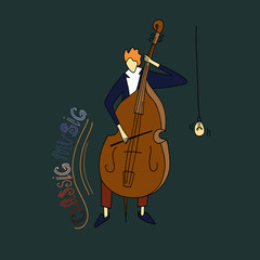 Vector illustration. Stylized guy playing the cello. Doodle style sketch. © Milana