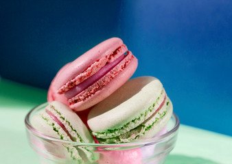 Different types of macaroons at daylight
