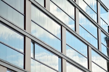 Abstract fragment of contemporary architecture, walls made of glass and concrete.