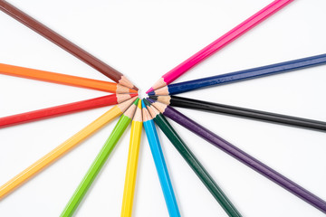 Fototapeta premium Colorful wooden pencils isolated on white background
