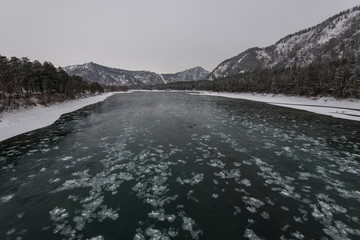 Landscape with river and mountains, Katun river on the Altai mountains