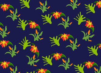 tropical background, flowers and leaves