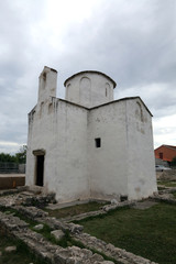Fototapeta na wymiar The smallest cathedral in the world, church of the Holy cross, built in the 9th century in Nin, Croatia