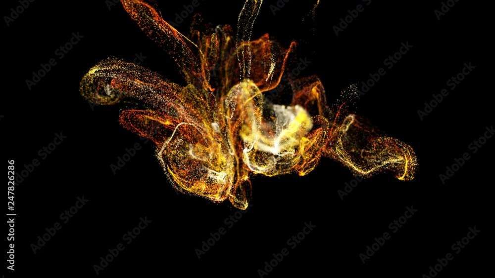 Aufkleber 3d ink effect advection in 4k. glitter in stream of invisible ink in water. 3d render with depth of 