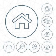 Vector home outline icon set in circle.