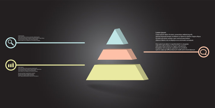 3D illustration infographic template with embossed triangle divided to three parts