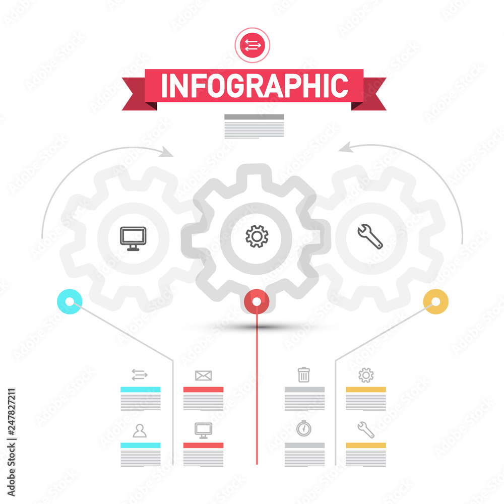 Poster infographic elements with cogs - wheals. vector infographics template with icons and sample text on 