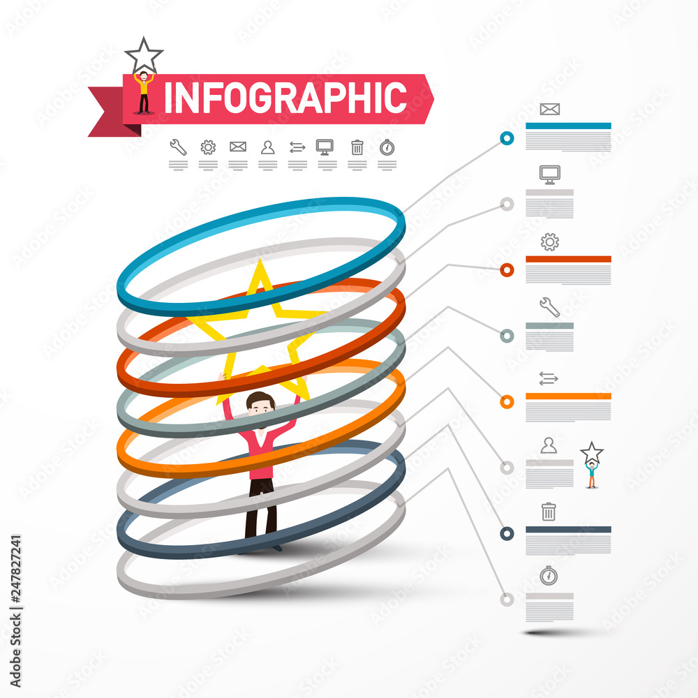 Poster vector infographics template with man holding star inside circles. rating infographic design with ic