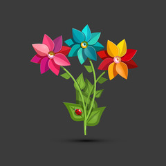 Flower Bougues. Colorful Spring Vector Garden Flowers.