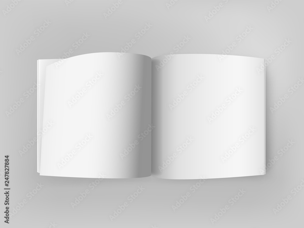 Poster white square open book on grey table. vector mockup