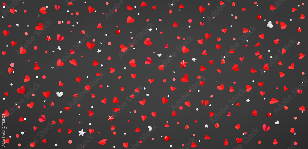 Poster valentines day abstract background with confetti laying on a dark floor. vector illustration