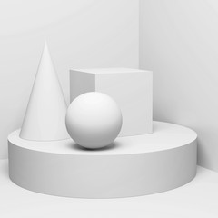 White geometric shapes. Square 3d render
