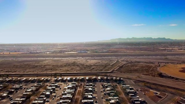 Aerial shot of area by the US-Mexican border in El Paso, TX and Ciudad Juarez