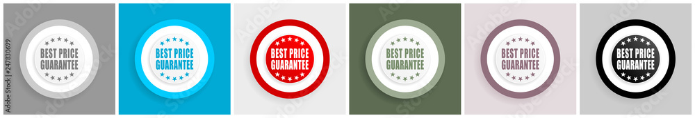 Poster Best price guarantee icon set, vector illustrations in 6 options for web design and mobile applications