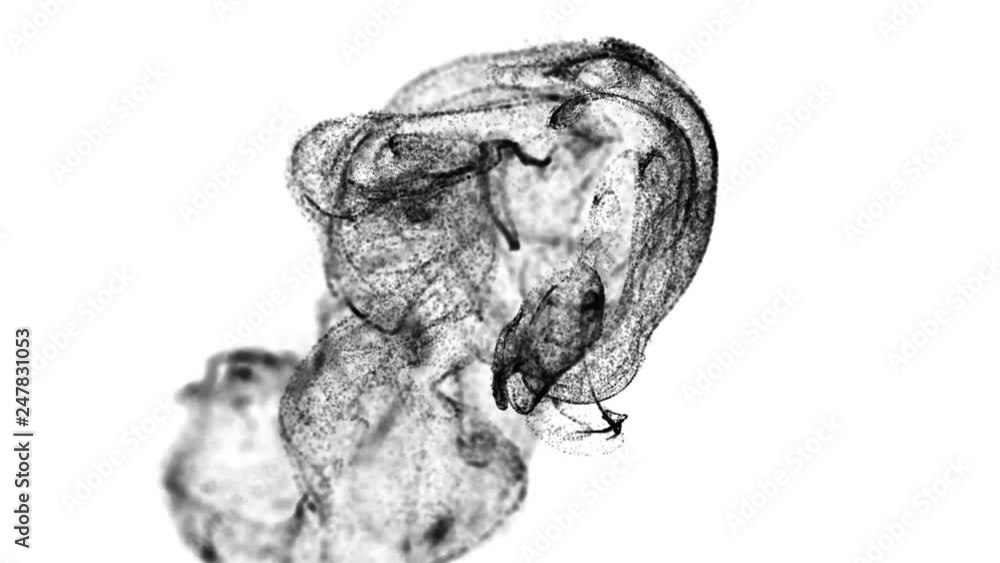 Aufkleber 3d ink effect advection in 4k. black particles in stream of invisible ink in water. 3d render with d