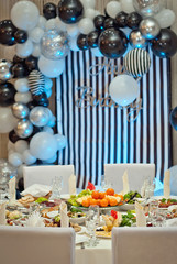 delicious dishes on the table in the restaurant. serving table.