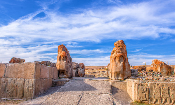 The Lion Gate in the south west of Hattusa at sun rise, also known as Hattusha, is an ancient city located near modern Bogazkale in the Corum Province of Turkey&rsquo;s Black Sea Region.