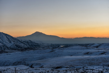 Ararat mountain in the winter sunset,Armenia.