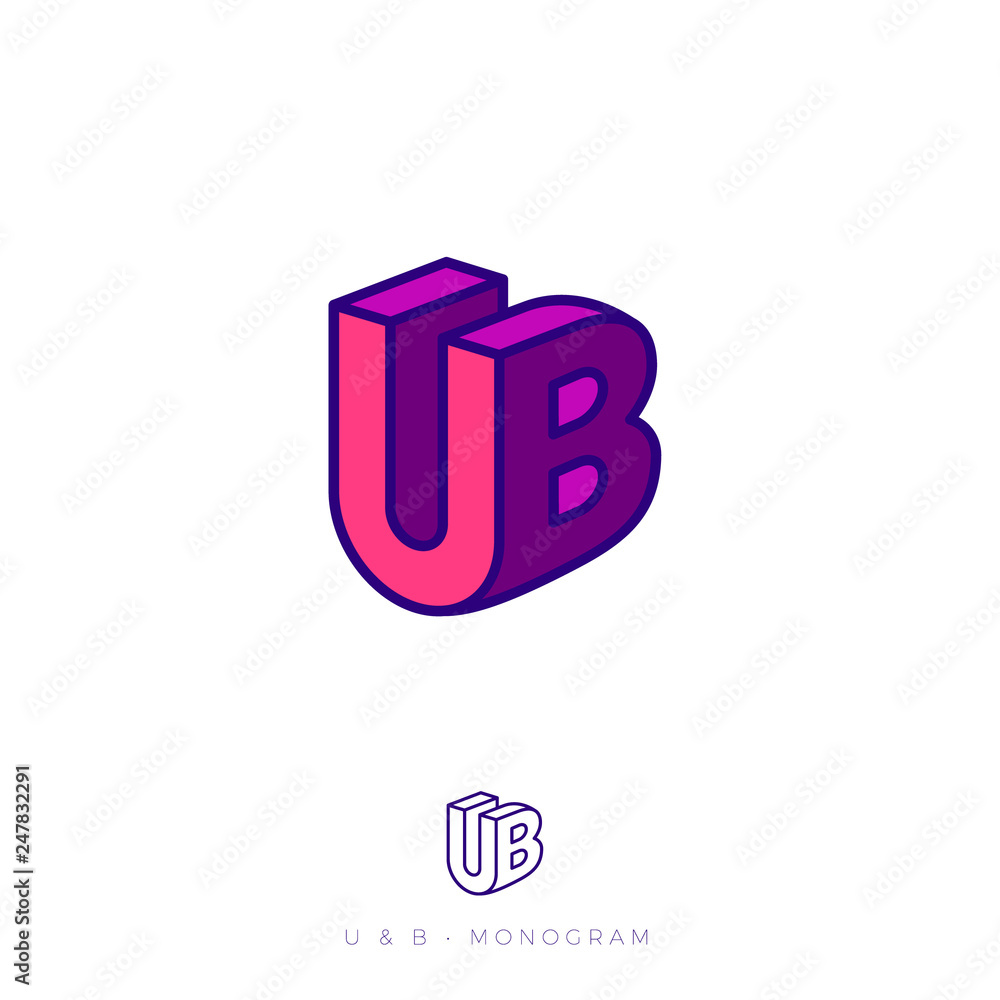 Poster ub logo. u and b letters in block. multi colored emblem like 3d. flat network, web icon.